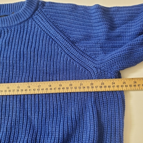 New York & Company Chunky Ribbed Sweater Blue Medium Cable Knit - Picture 8 of 9